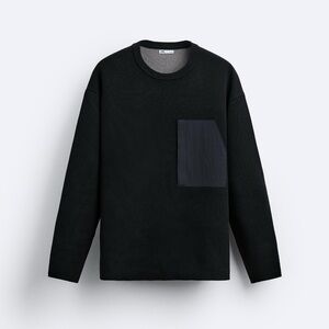 Zara Black Sweater with Contrast Nylon Pocket Detail